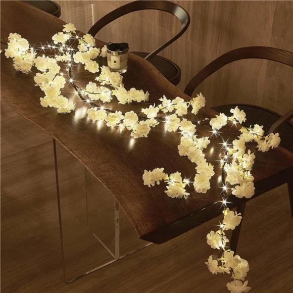 Cherry Blossom Garland with Light Battery Operated with Timer 96 Fairy Light 6FT - Picture 2 of 7
